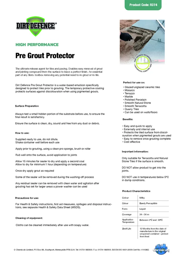 Pre Grout Protector Datasheet PDF 